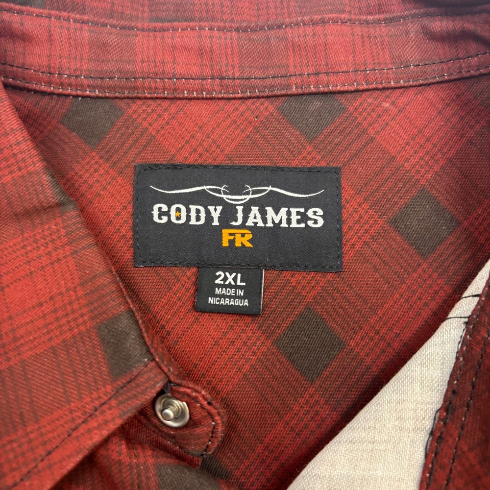 Cody James FR Mens Red Plaid Flame Resistant Western Snap Work Shirt 2XL NEW - Picture 3 of 14